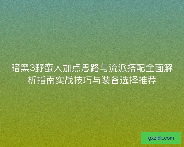 暗黑3野蛮人加点思路与流派搭配全面解析指南实战技巧与装备选择推荐
